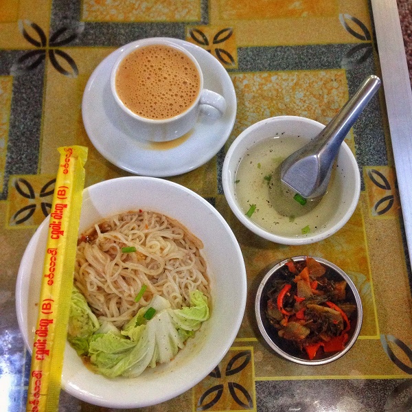 Burmese teashop meal in Yangon, Myanmar