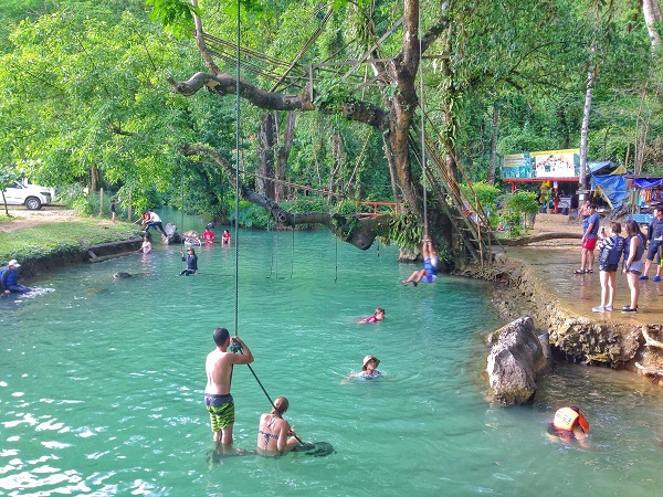 Swimming in the Blue Lagoon in Vang Vieng, Laos