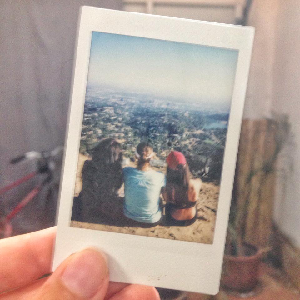 polaroid photo of three friends in Hollywood