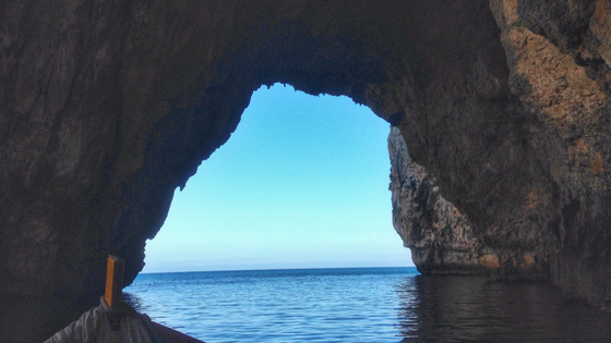 The caves of the blue grotto in Malta