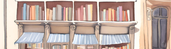 watercolor illustration of books set in france