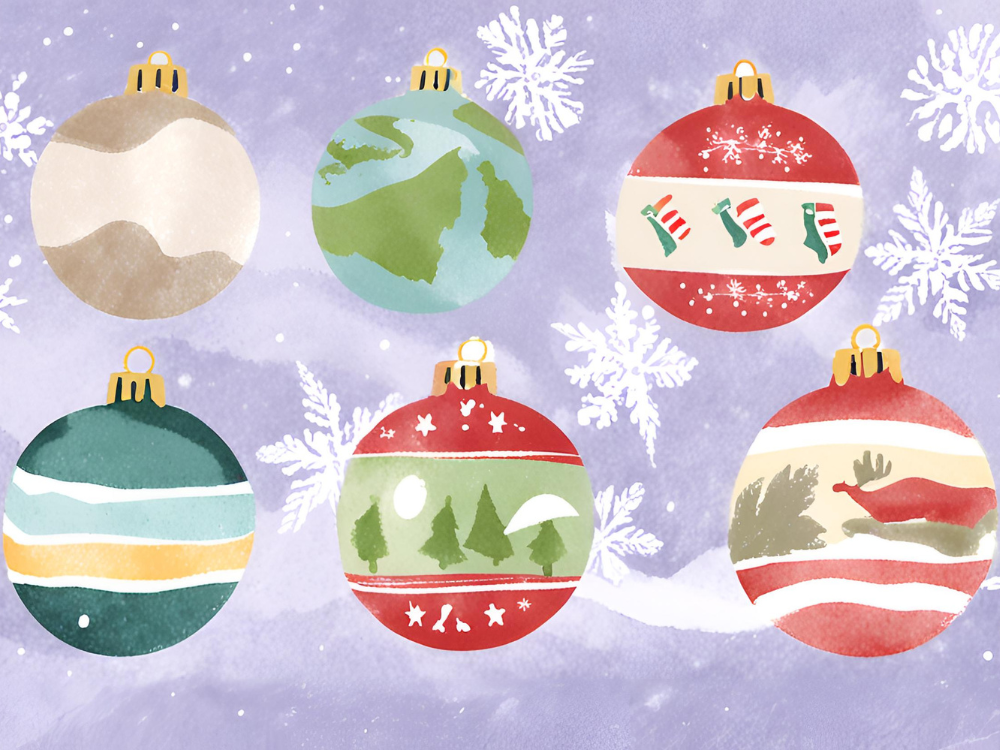 travel christmas ornaments illustration