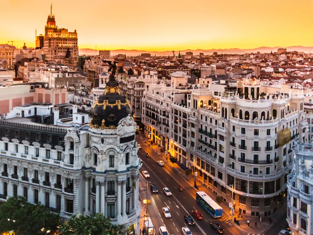 Panoramic View of Gran via, Madrid, Spain